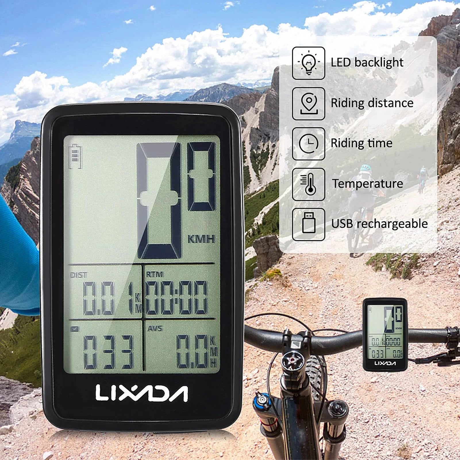Soft Looks Lixada Speedometer OdometerLCD Digital Display Rechargeable Wireless Bike Cycling Computer Waterproof Riding Bike Accessories