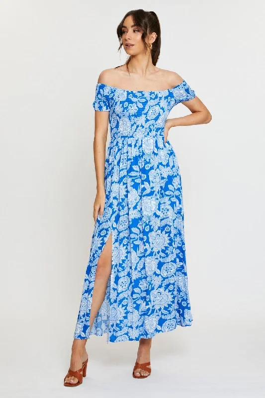 Casual Chic Wear Print Maxi Dress Off Shoulder Evening