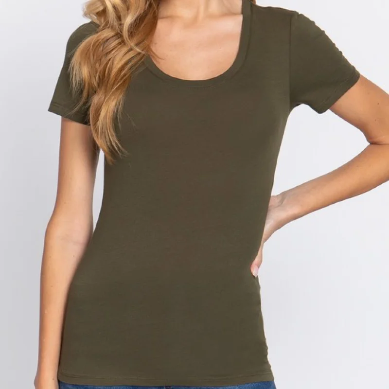 Trendy Traveler Basically Yes Scoop Neck Top Olive