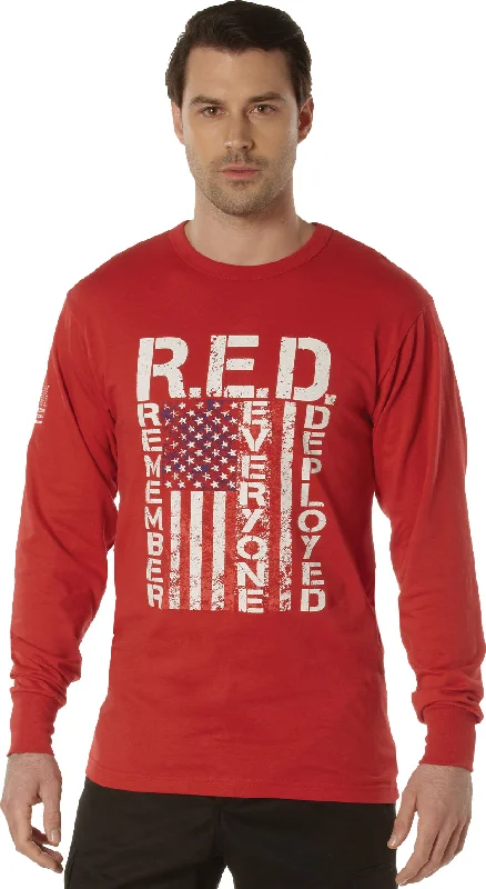 Multifunctional Style Red Long Sleeve R.E.D. (Remember Everyone Deployed) Athletic Fit T-Shirt