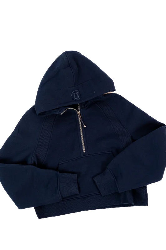 Classic Retro Scuba Oversized Half Zip Hoodie | True Navy