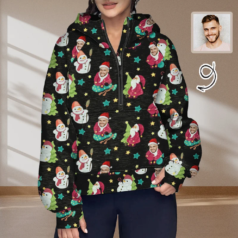 Trendy Casuals Women's Half Zip Cropped Hoodies Custom Face Christmas Snowman Fleece Athletic Pullover Hoodies with Pockets Thumb Hole Trendy Casuals Women's Half Zip Cropped Hoodies Custom Face Christmas Snowman Fleece Athletic Pullover Hoodies with Pockets Thumb Hole