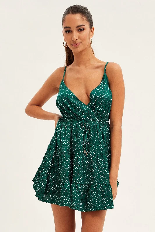 Amazing design Polka Dot Skater Dress Sleeveless Mini Satin