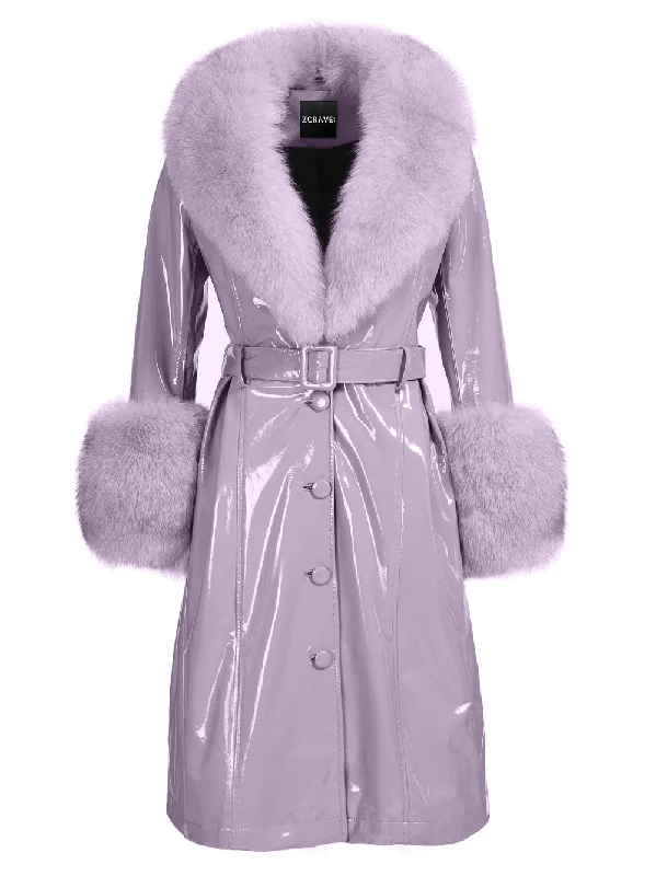 Editorial Design Faux Fur Genuine Leather Coat in Violet