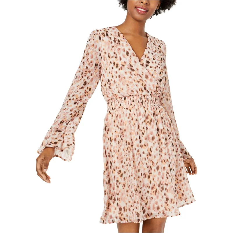 Youthful Vitality As U Wish Womens Animal Print Surplice Dress, Beige, XX-Small