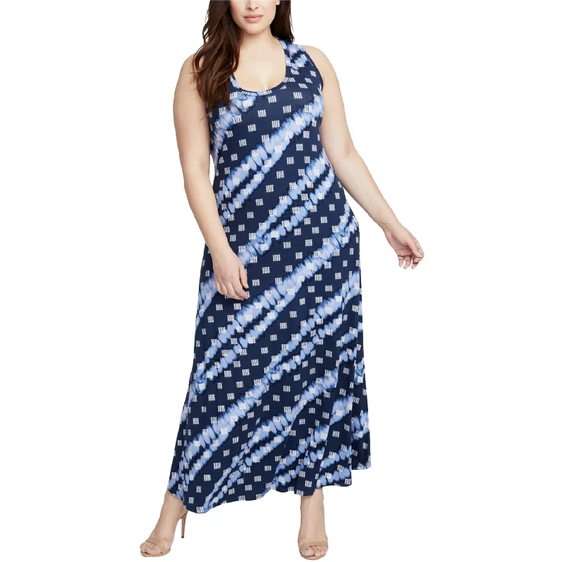 Noble Temperament Rachel Roy Womens Tie Dye Maxi Dress, Blue, 1X