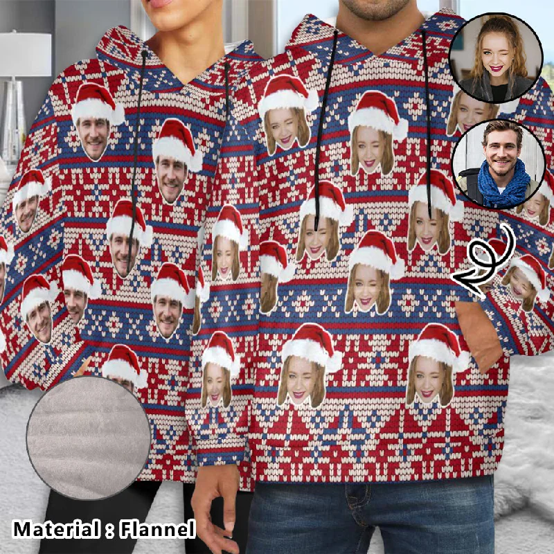 Beautiful Romance Flannel Fleece Thickened Hoodie Custom Face Christmas Hat Loose Pullover Hoodie