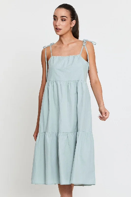 Elegant Style Green A Line Dress Midi