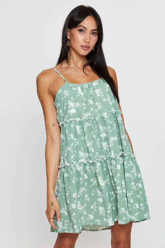 Chic Outfits Print Fit And Flare Dress Sleeveless Tie Shoulder