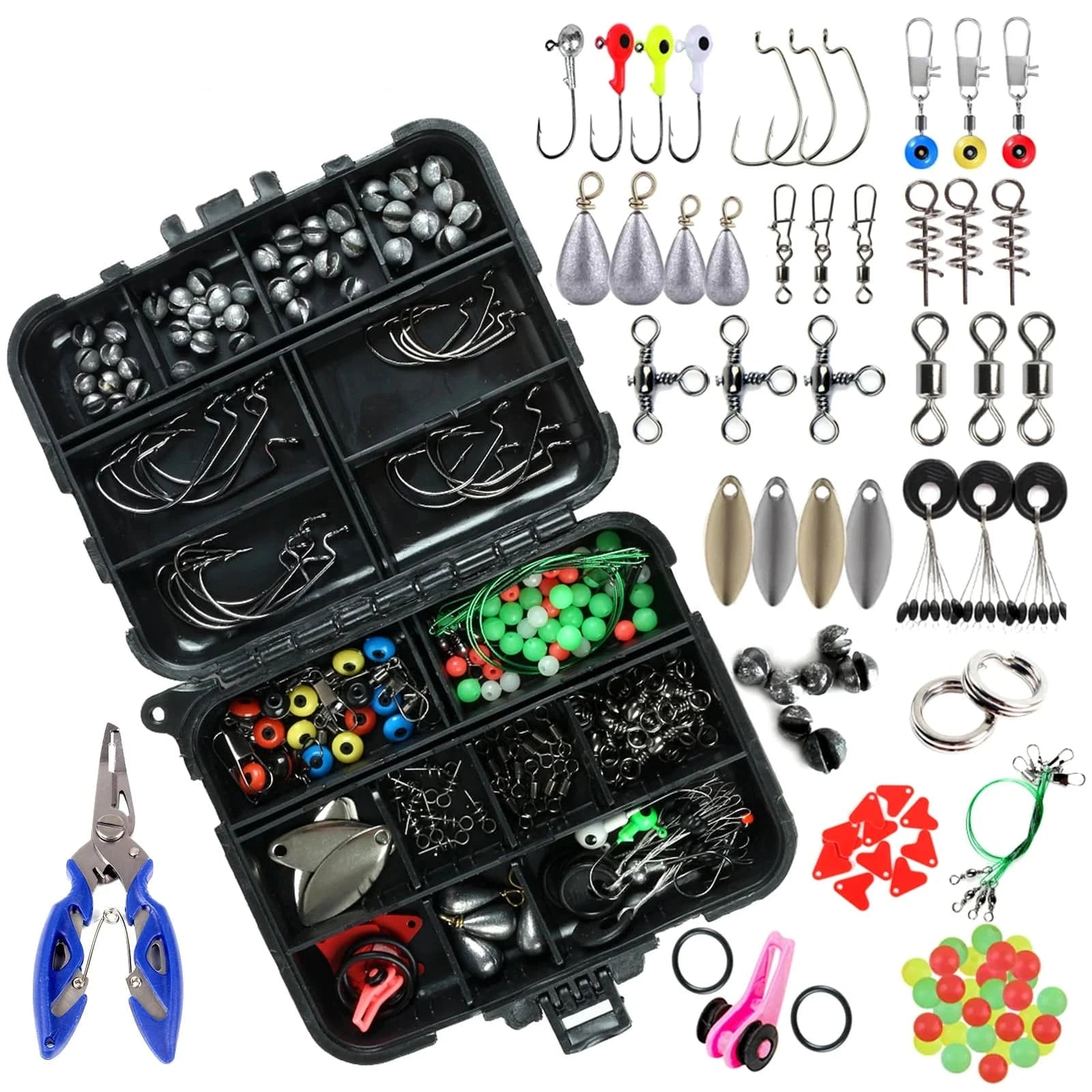 New Autumn And Winter Styles 188pcs Fishing Accessories Kit with Tackle Box Pliers Jig Hooks Swivels Snaps Sinker Sliders Beads For Outdoor Fishing