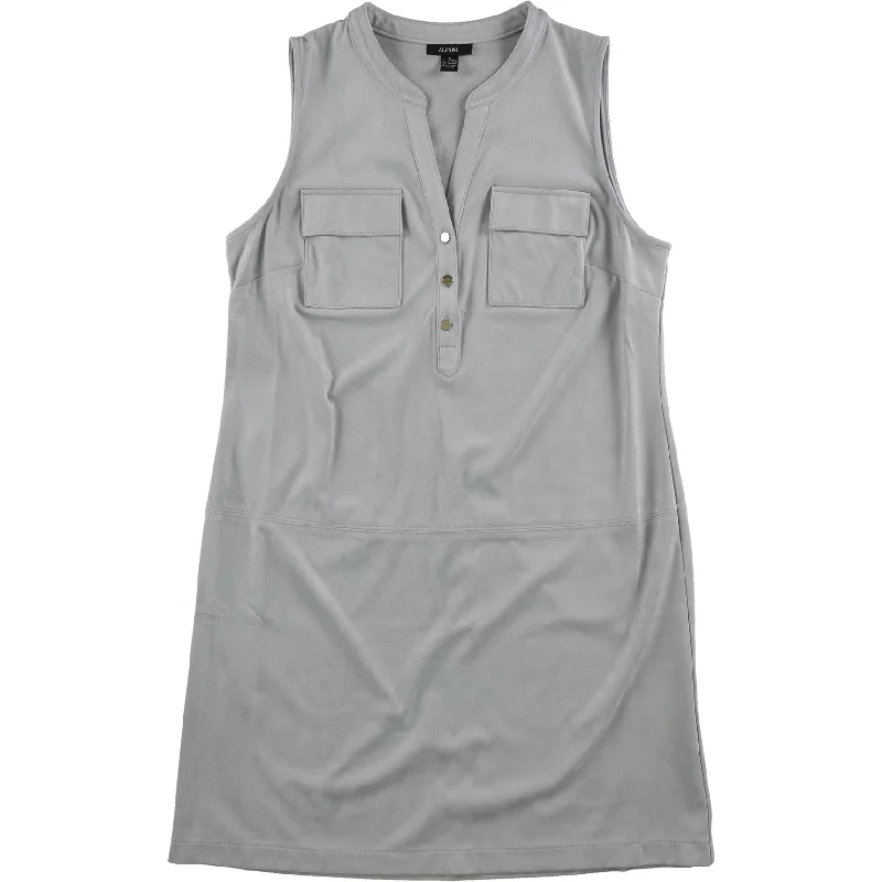 Elegant Design Alfani Womens Henley Faux Suede Shift Dress, Grey, 8