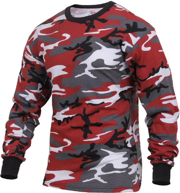 Simple Matching Red Camo Long Sleeve Color Camo T-Shirt