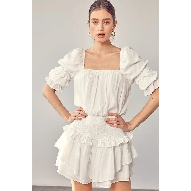 Carefree Style Puff Sleeve Smocked Waist Romper