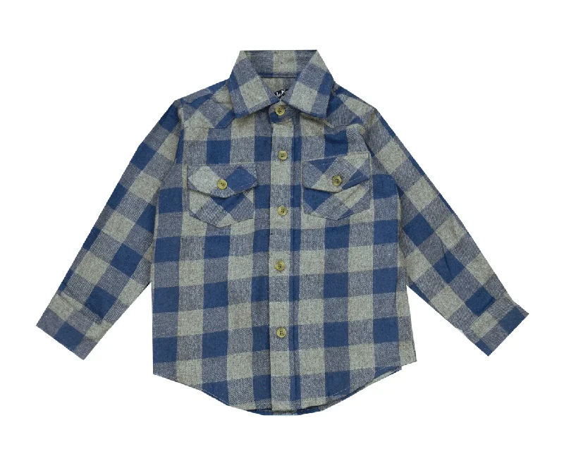 Celebrity Must-have E Land Blue And Gray Flannel Shirt