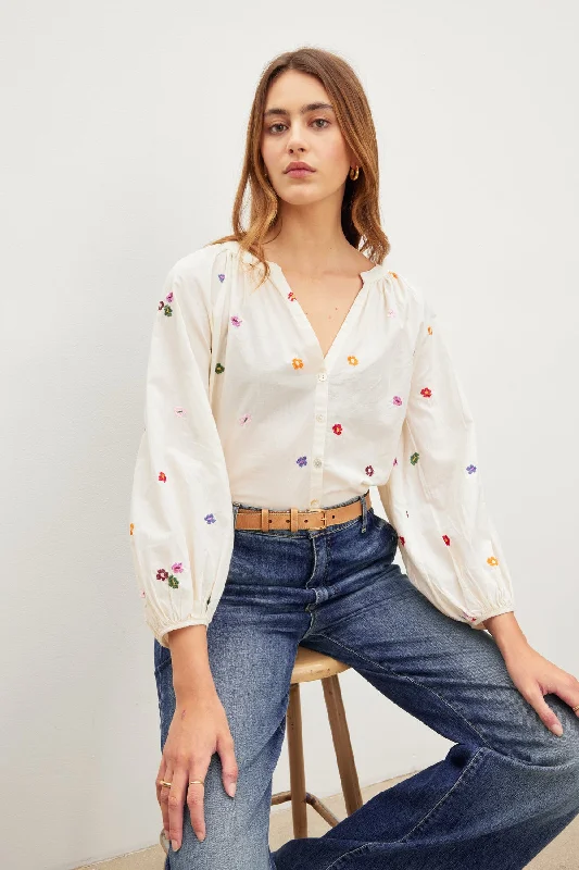 Short skirt design ARETHA EMBROIDERED BOHO TOP