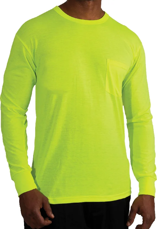 High-end Customization Safety Green Moisture Wicking Pocket T-Shirt Long Sleeve Performance Shirt