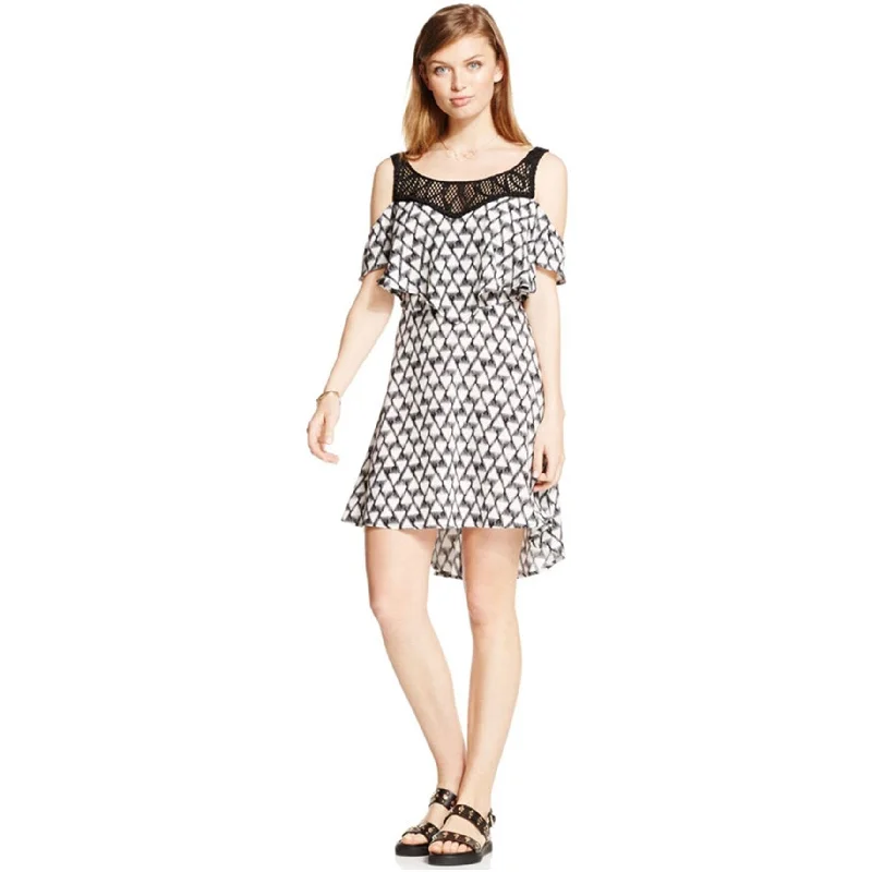 Minimal Style Material Girl Womens Cold-Shoulder Illusion High-Low Dress