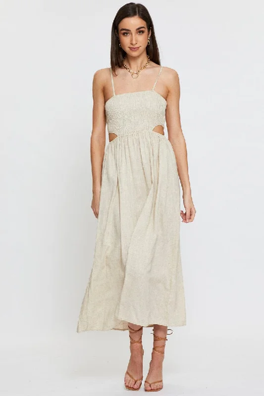British Fashion Beige Midi Dress Sleeveless