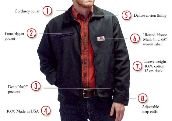 Classic style NO LONGER MADE #1816 American Made Jacket 12 oz. Black Duck 'Oklahoma' Front Zipper Pocket Jacket Made in USA