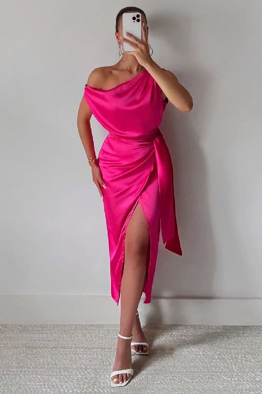 Fashionable Prints CHARISMA MIDI DRESS - HOT PINK