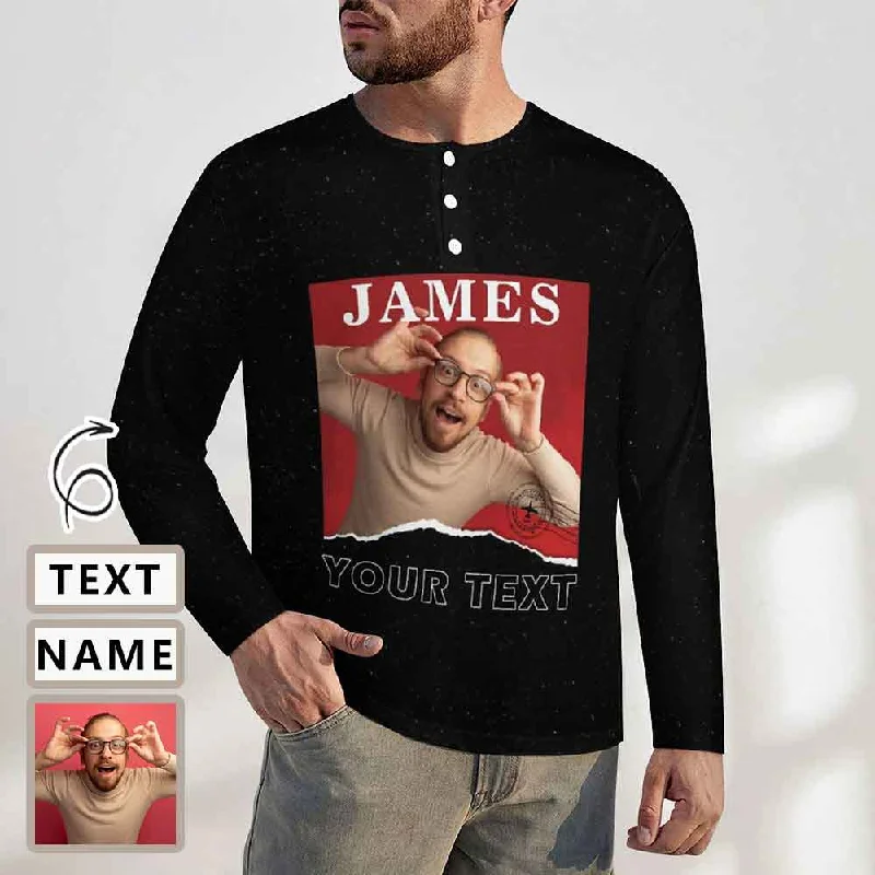 Unique Fashion Men's Long-Sleeve Henley Shirt Custom Photo&Text Slim-Fit Cotton T-Shirt Tee Top Unique Fashion Men's Long-Sleeve Henley Shirt Custom Photo&Text Slim-Fit Cotton T-Shirt Tee Top