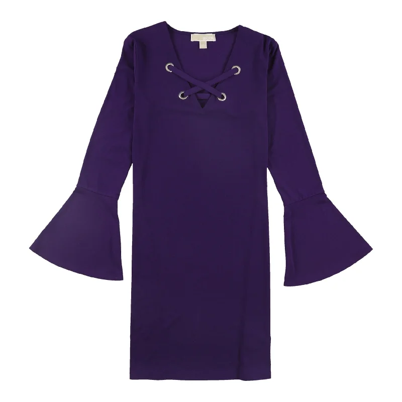Minimal Style Michael Kors Womens Lace Up Grommet Flounce Dress, Purple, Small