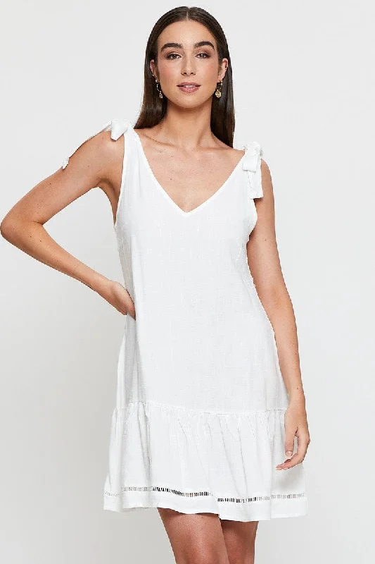 Body Design White Mini Dress V Neck