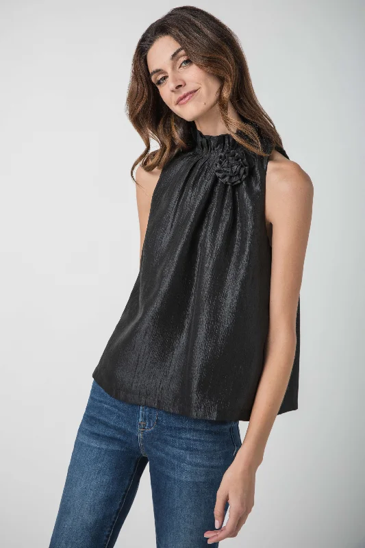 Minimal Comfort Pinch Lurex Ruffle Neck Top