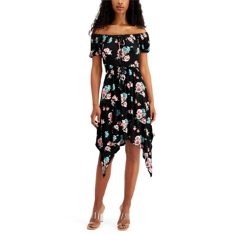 Slim Fit Ultra Flirt Womens Floral Off-Shoulder Dress