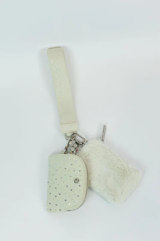 Cool Breeze At Night Dual Pouch Wristlet Studded | Bone/Silver