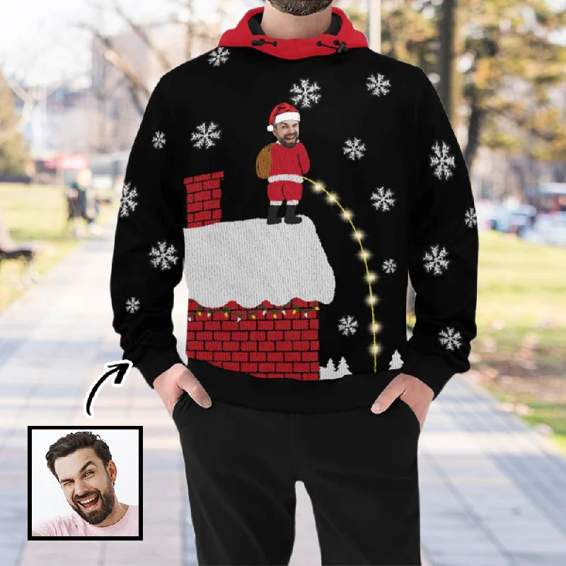 Retro Stripes High Neck Pullover Hoodie Custom Face Christmas Santa Hoodie for Men