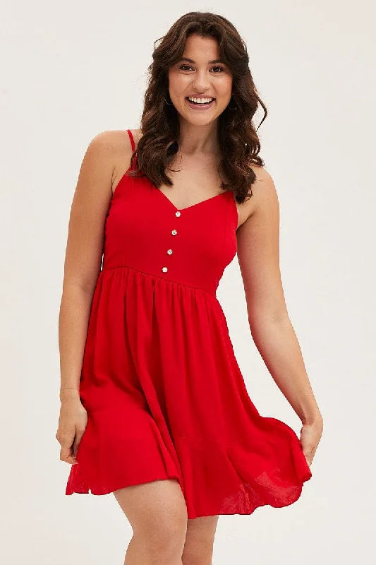 Fashion Trend Red Chiffon Skater Dress