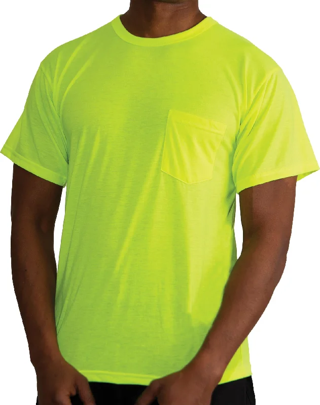 Exquisite Tailoring Safety Green Moisture Wicking Pocket T-Shirt Short Sleeve Performance Shirt