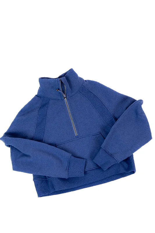 End Of The Year Scuba Oversized Funnel Neck Half Zip | Heathered Oasis Blue