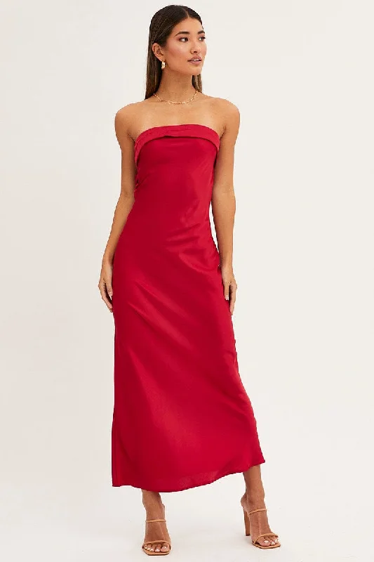 Boutique display Red Satin Dress Maxi Strapless