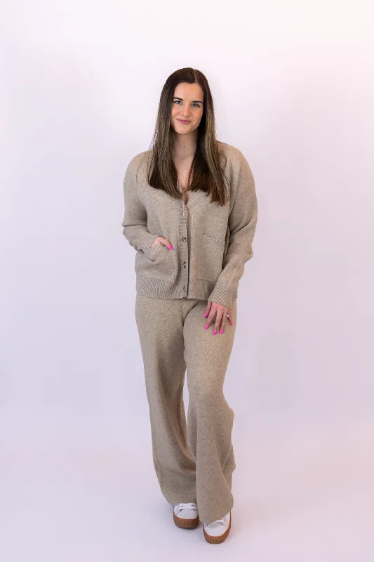 Simple Style Kelsie Knit Cardi & Pant Set | Stone