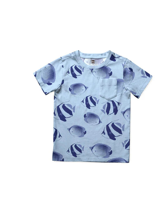 Practical Style Tea Angelfish Printed Pocket Tee