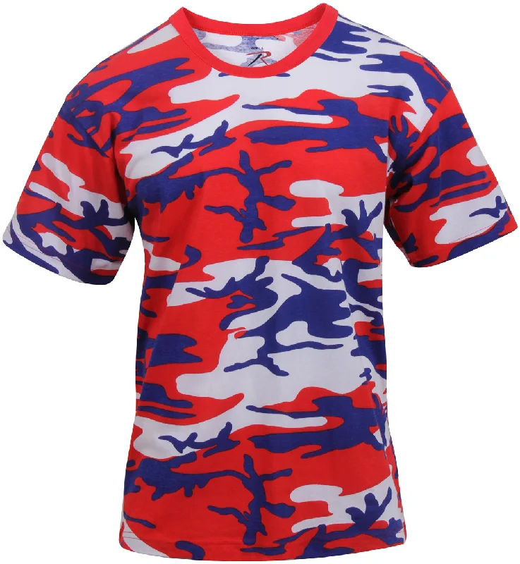 High Street Style Red / White / Blue Color Camo T-Shirts