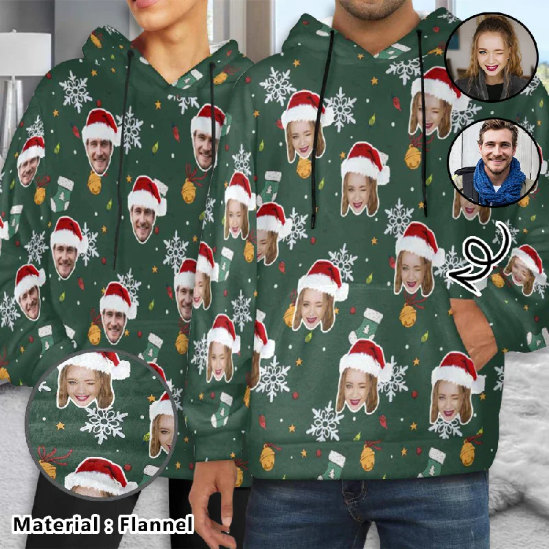 Dessert Matching Flannel Fleece Thickened Hoodie Custom Face Christmas Snowflake Loose Pullover Hoodie