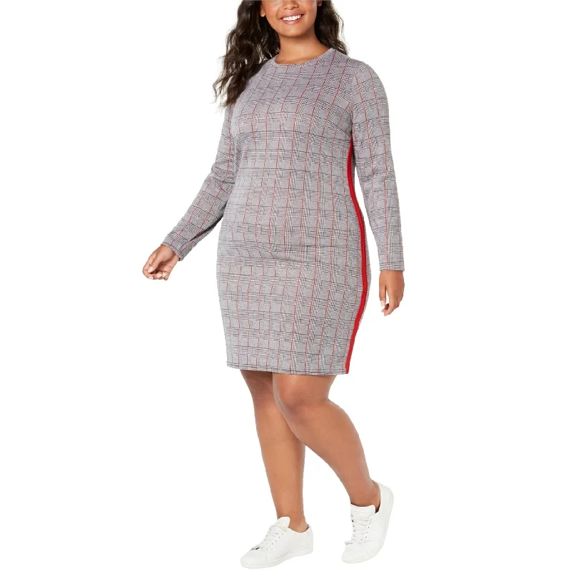 Fashion Style Planet Gold Womens Plaid Bodycon Dress, Red, 2X