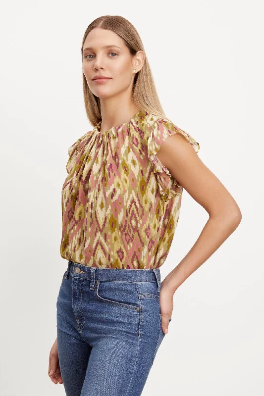 Refreshing Design ADARA PRINTED FLUTTER SLEEVE TOP
