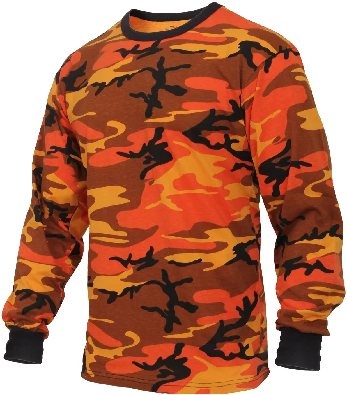 High-end Sense Savage Orange Camo Long Sleeve Color Camo T-Shirt