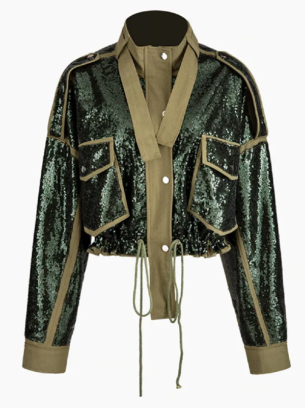British casual Sequins Lace Up Jacket