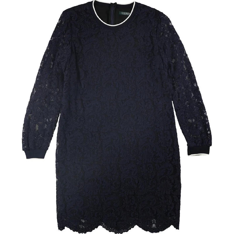Elegant Design Ralph Lauren Womens Stripe Trim Lace Mini Dress