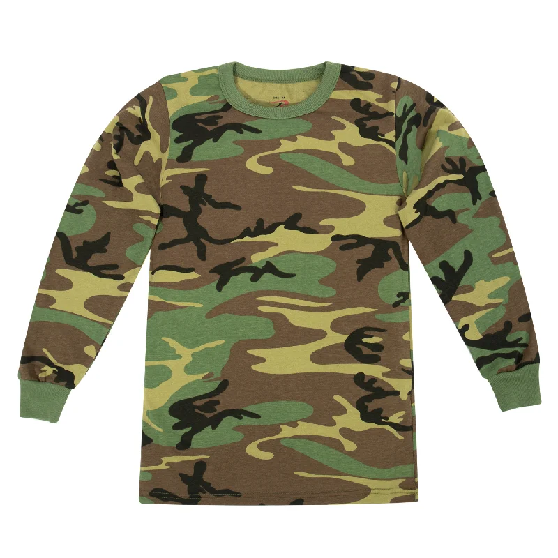 Celebrity Style Woodland Camouflage - Kids Military Long Sleeve T-Shirt