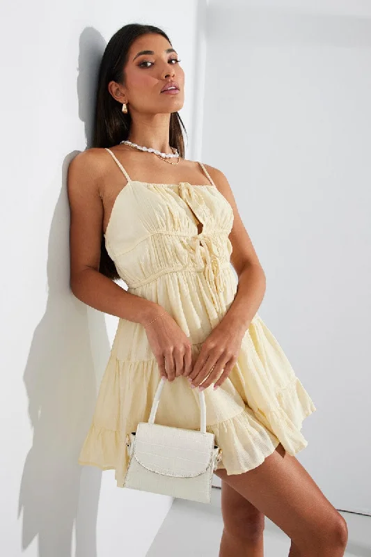 Sports Functional Style Yellow Fit And Flare Dress Strappy
