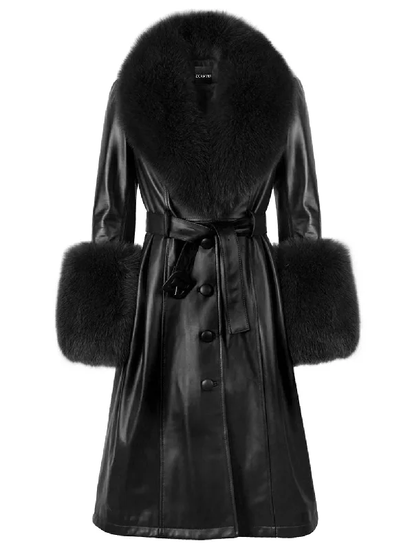 Relaxed Dresses Faux Fur Genuine Leather Coat in Black