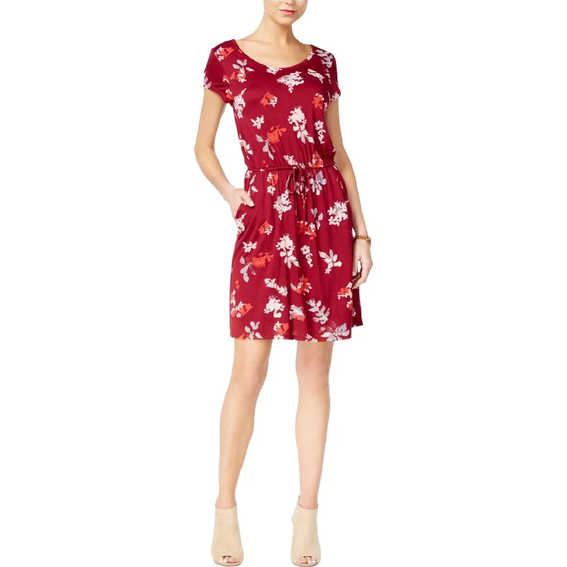 Goddess Style Lucky Brand Womens Floral Drawstring Shift Dress, Red, X-Small
