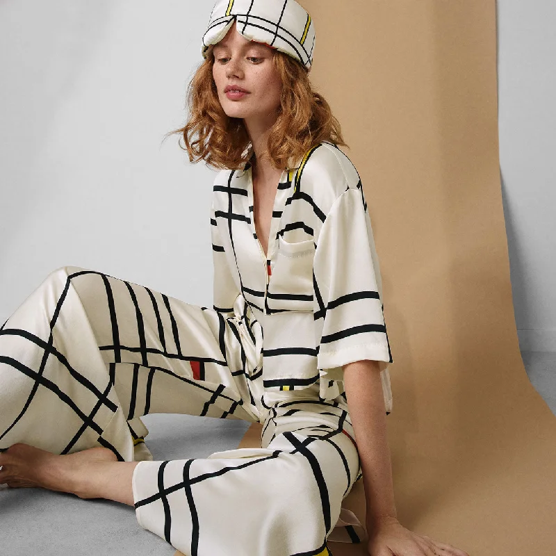 Printed pattern Washable Silk High Rise Pant Set