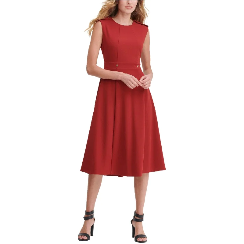 Relaxed Chic DKNY Womens Utility Midi A-line Dress, Red, 8